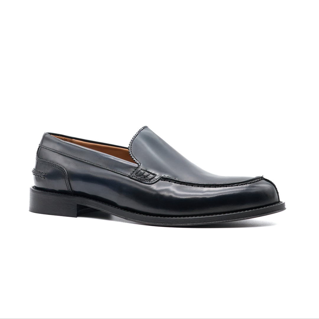 Elegante Mocassino Uomo College in Pelle Blu Spazzolata con Suola Antiscivolo 1