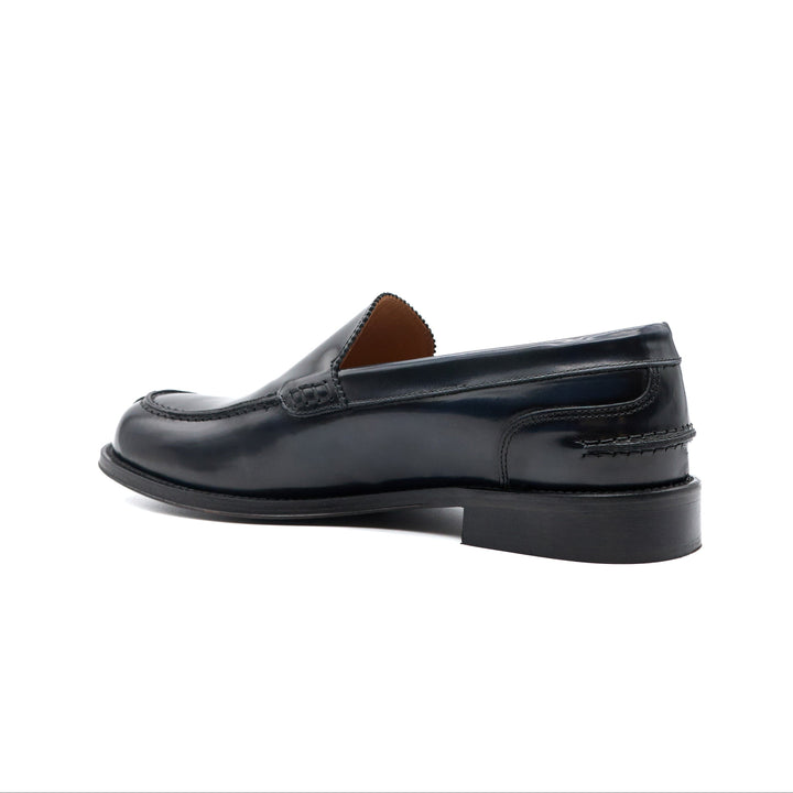 Elegante Mocassino Uomo College in Pelle Blu Spazzolata con Suola Antiscivolo 2