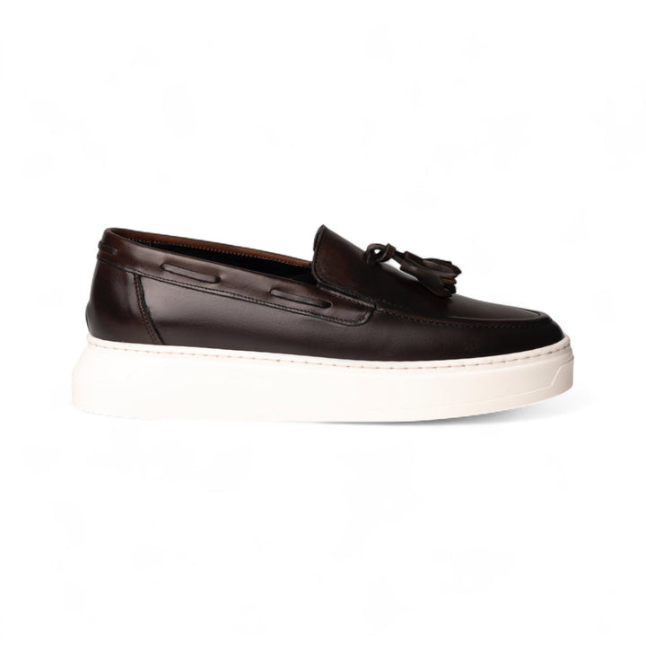 Elegante Mocassino Uomo in Vitello Testa di Moro con Suola Bianca 0
