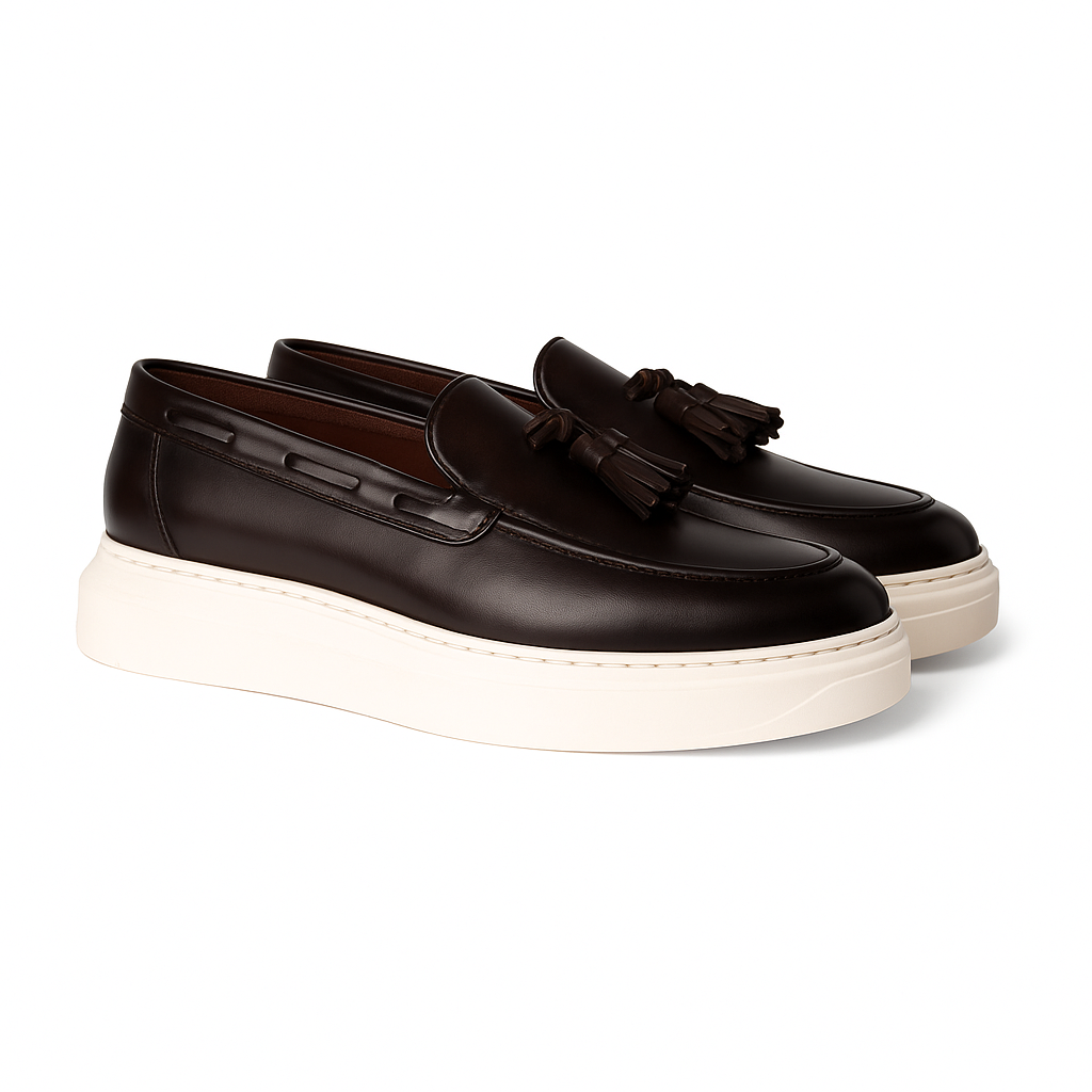 Elegante Mocassino Uomo in Vitello Testa di Moro con Suola Bianca 1