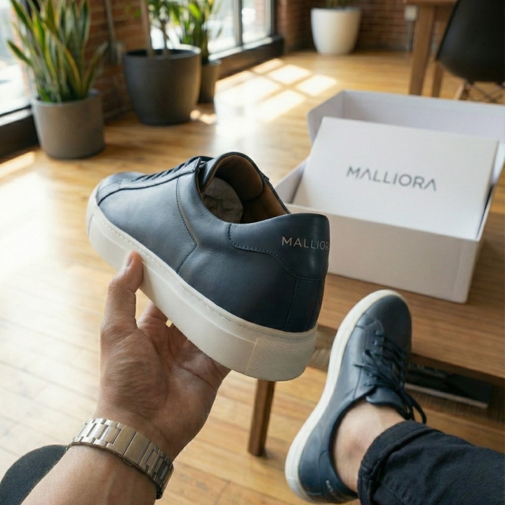 Sneaker en cuir pleine fleur Malliora - Bleu foncé