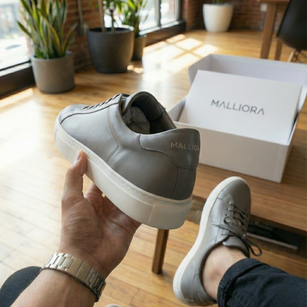 Malliora Sneaker en Cuir Pleine Fleur - Gris