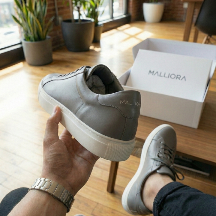 Malliora Sneaker en Cuir Pleine Fleur - Gris