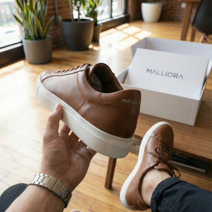 Sneaker Malliora en Cuir Pleine Fleur - Marron