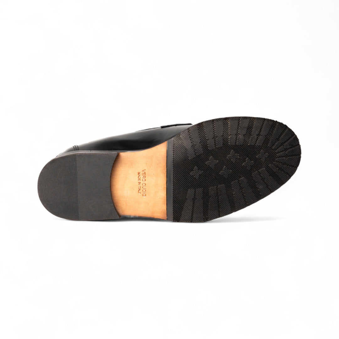 Mocassino Uomo LUCIO in Vitello Nero con Suola in Cuoio Elegante e Versatile 3