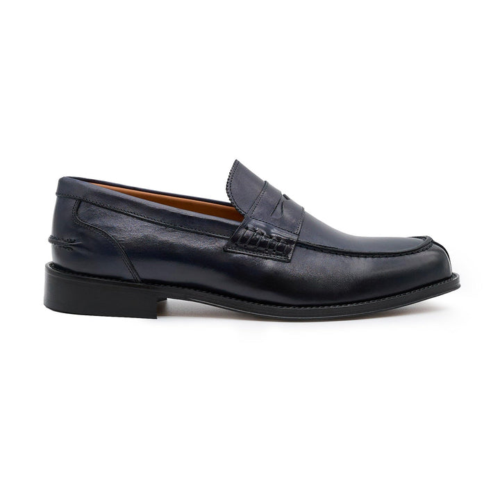 Mocassino da Uomo Elegante in Pelle di Vitello Blu, Modello College 0