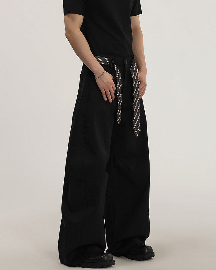 Men's Wide-Leg Trousers With Woven Tie Waist