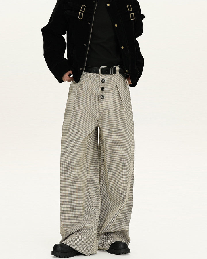 Wide-Leg Wool Checkered Trousers