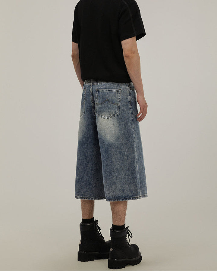 Men's Light Blue Wide-Leg Denim Shorts