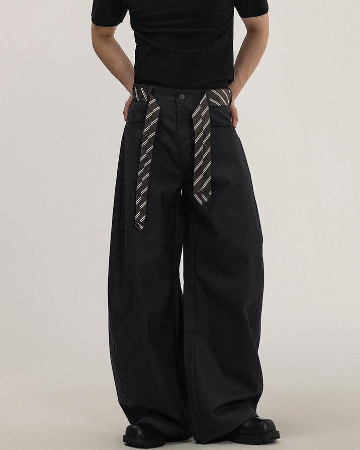 Men's Wide-Leg Trousers With Woven Tie Waist