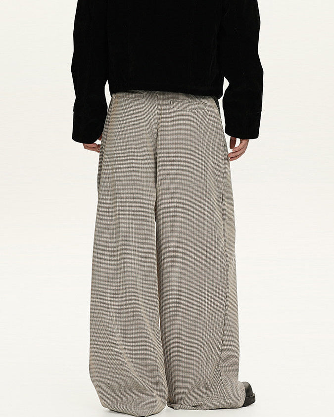 Wide-Leg Wool Checkered Trousers