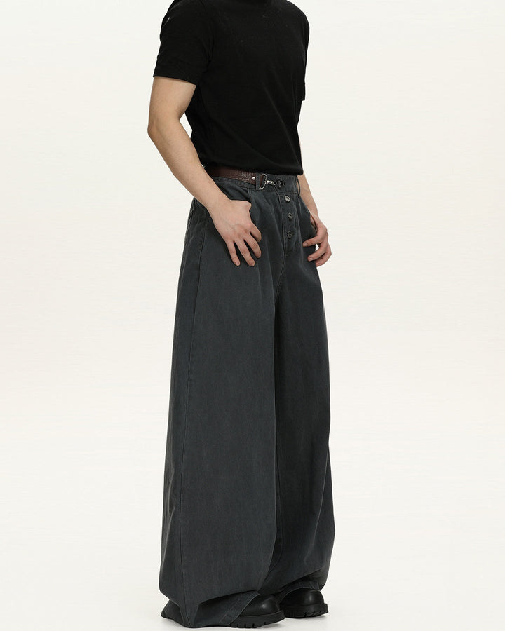 Men's Wide-Leg Washed Cotton Jeans