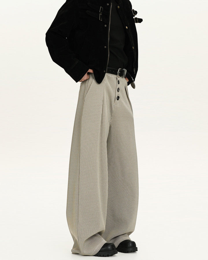 Wide-Leg Wool Checkered Trousers