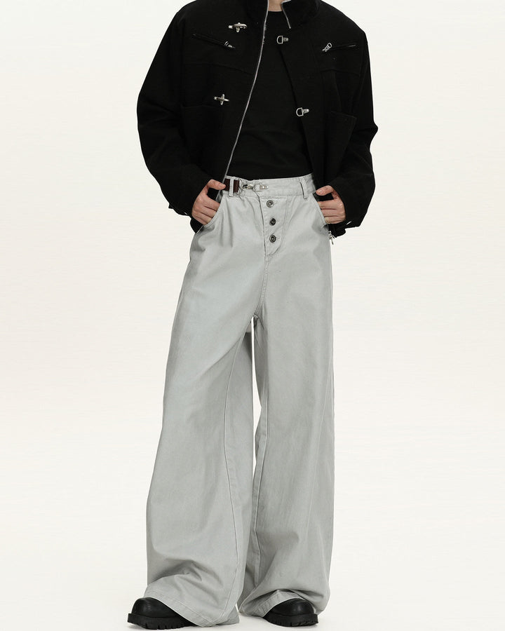 Men's Wide-Leg Washed Cotton Jeans