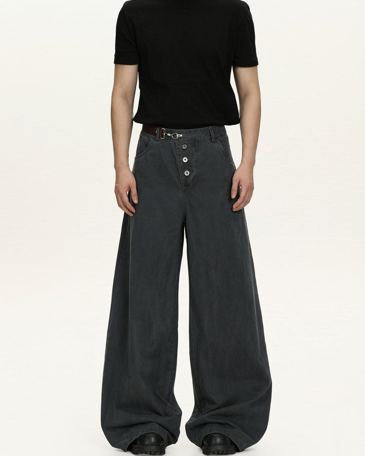 Men's Wide-Leg Washed Cotton Jeans