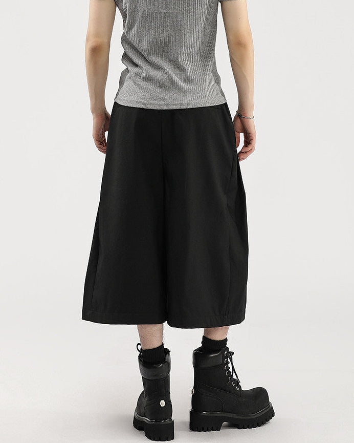Men's Wide-Leg Pleated Cropped Capri Pants