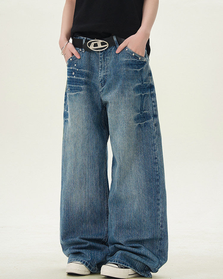 Men's Vintage Wide-Leg Straight Denim Jeans