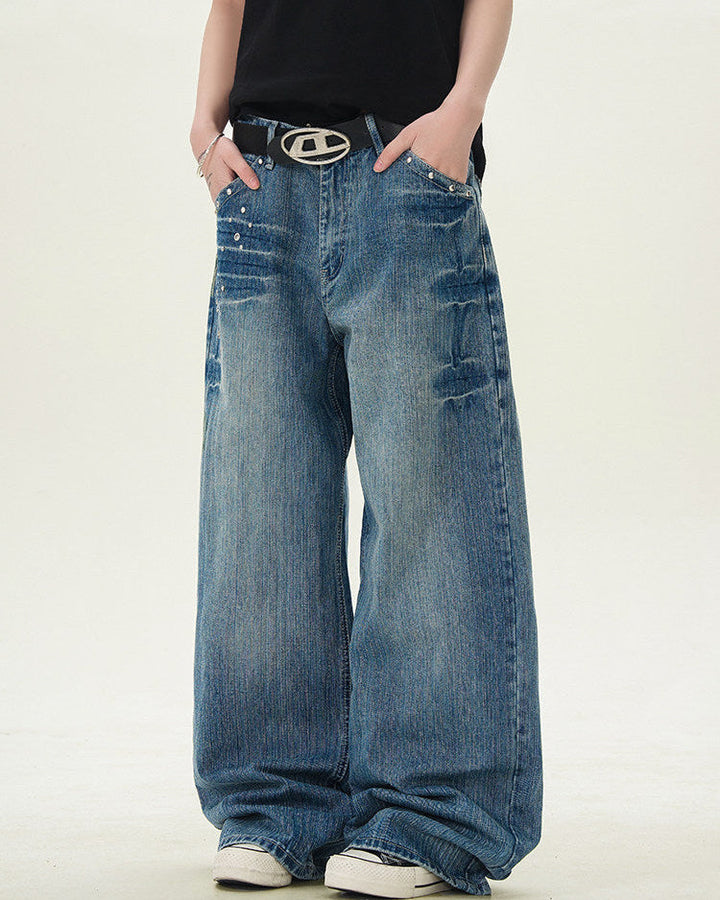 Men's Vintage Wide-Leg Straight Denim Jeans