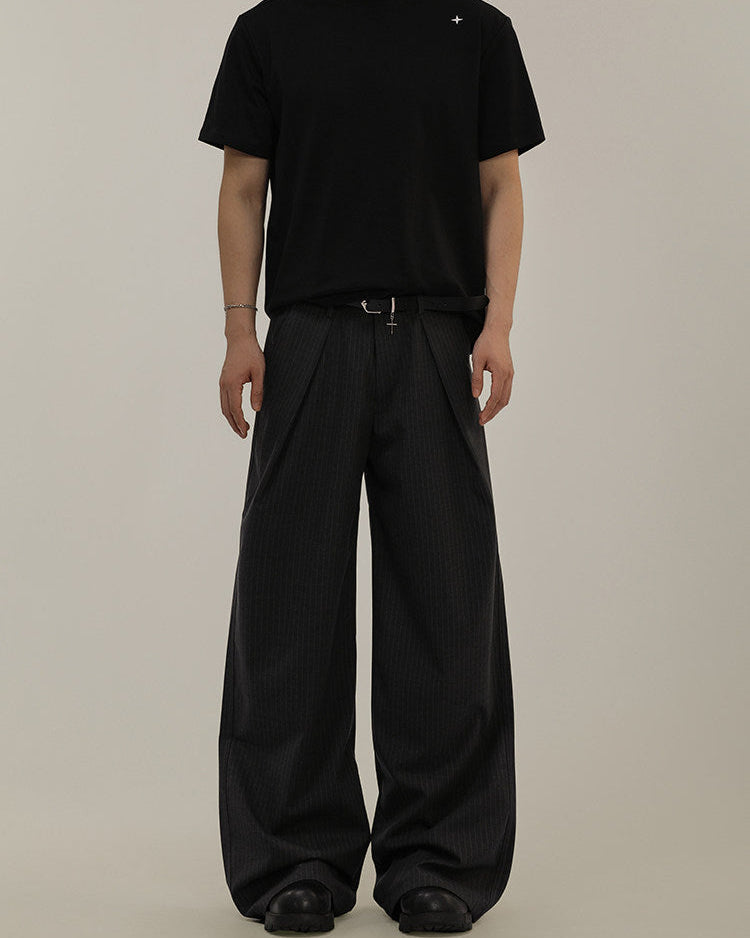 Men's Wide-Leg Pinstripe Wool Blend Trousers
