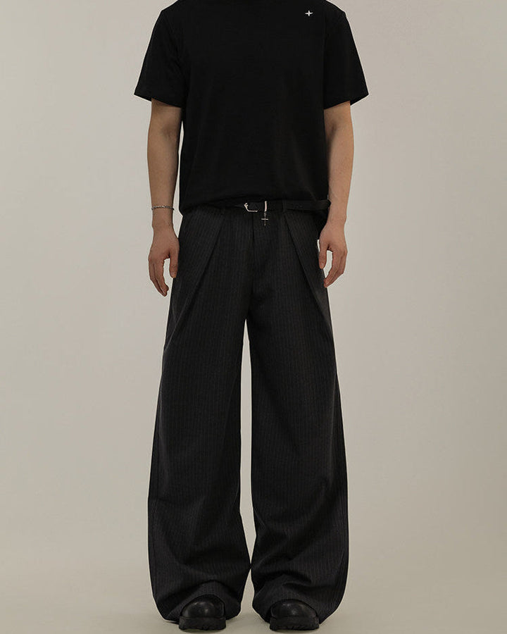 Men's Wide-Leg Pinstripe Wool Blend Trousers