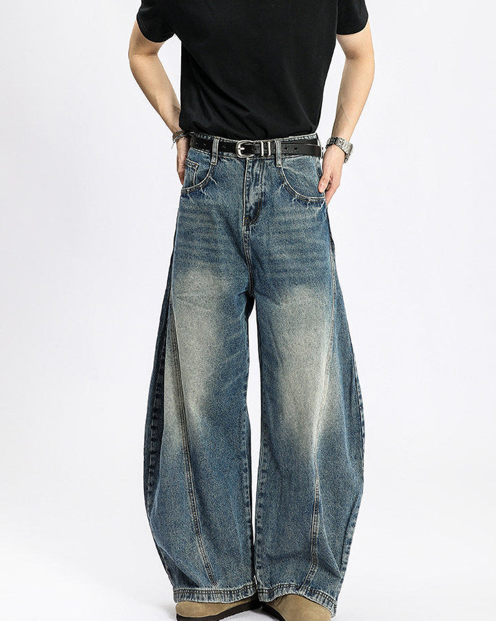 Men's Washed Wide-Leg Denim Jeans