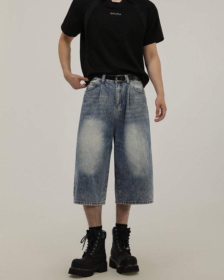 Men's Light Blue Wide-Leg Denim Shorts