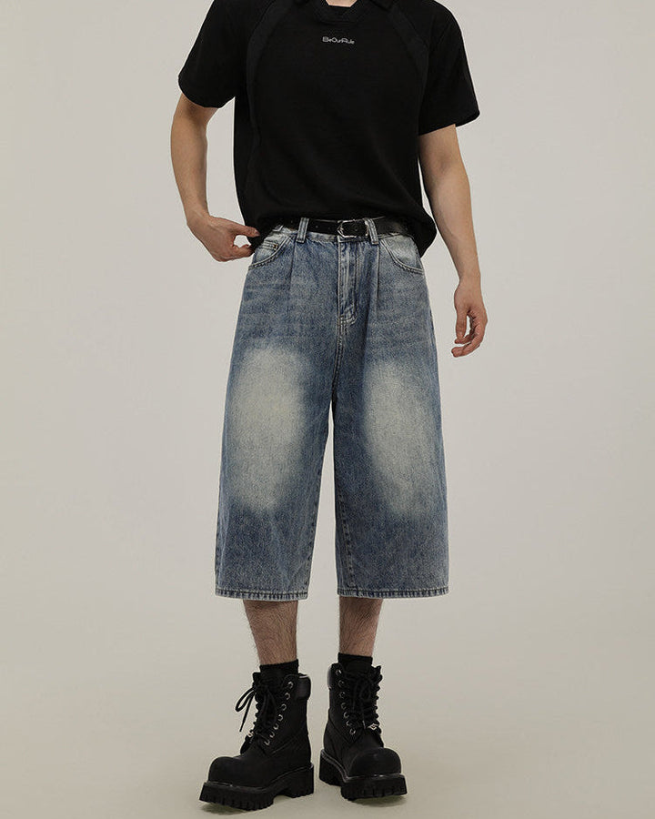 Men's Light Blue Wide-Leg Denim Shorts