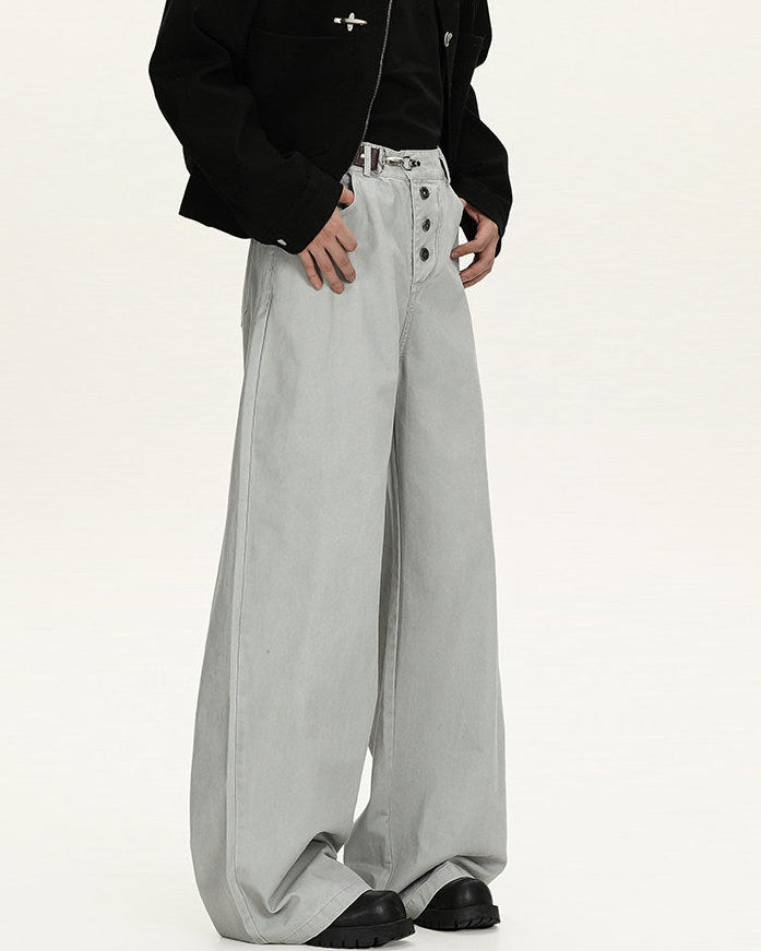 Men's Wide-Leg Washed Cotton Jeans