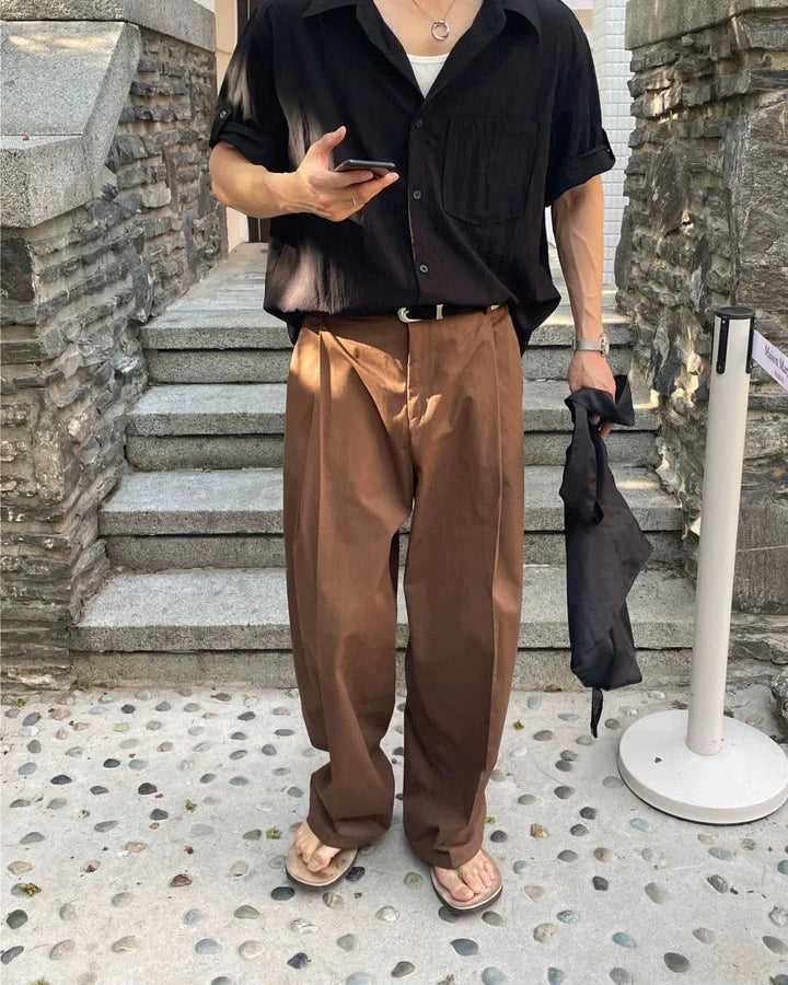 Men's Wide-Leg High-Rise Pleated Trousers