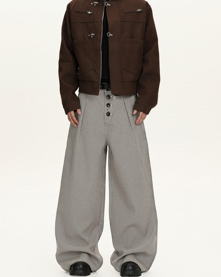 Wide-Leg Wool Checkered Trousers