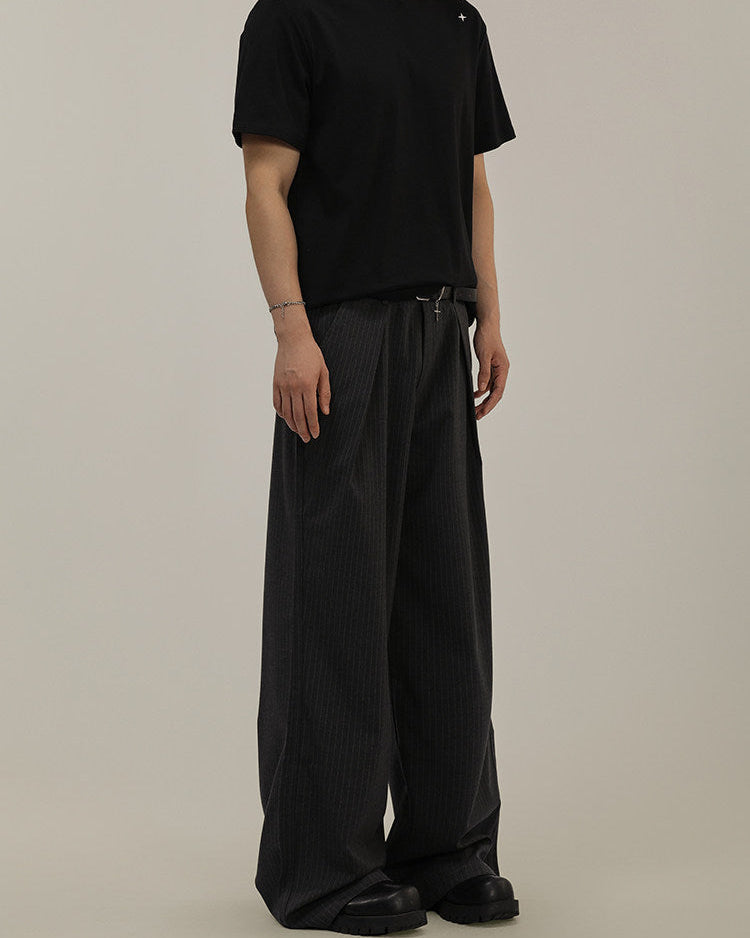 Men's Wide-Leg Pinstripe Wool Blend Trousers
