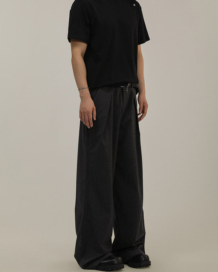 Men's Wide-Leg Pinstripe Wool Blend Trousers