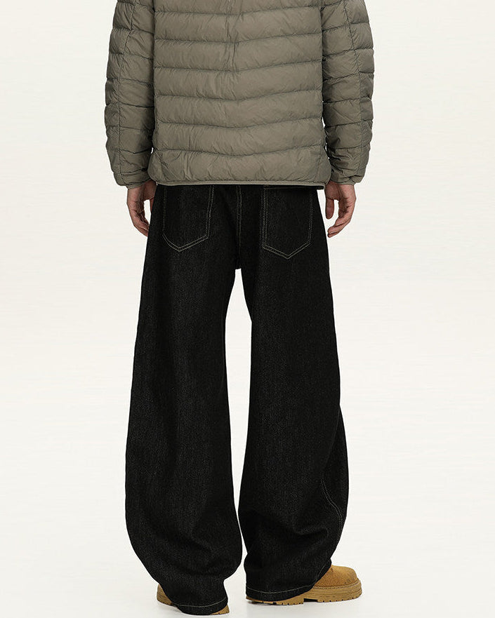 Men's Wide-Leg Black Stretch Denim Trousers