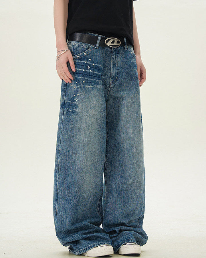 Men's Vintage Wide-Leg Straight Denim Jeans