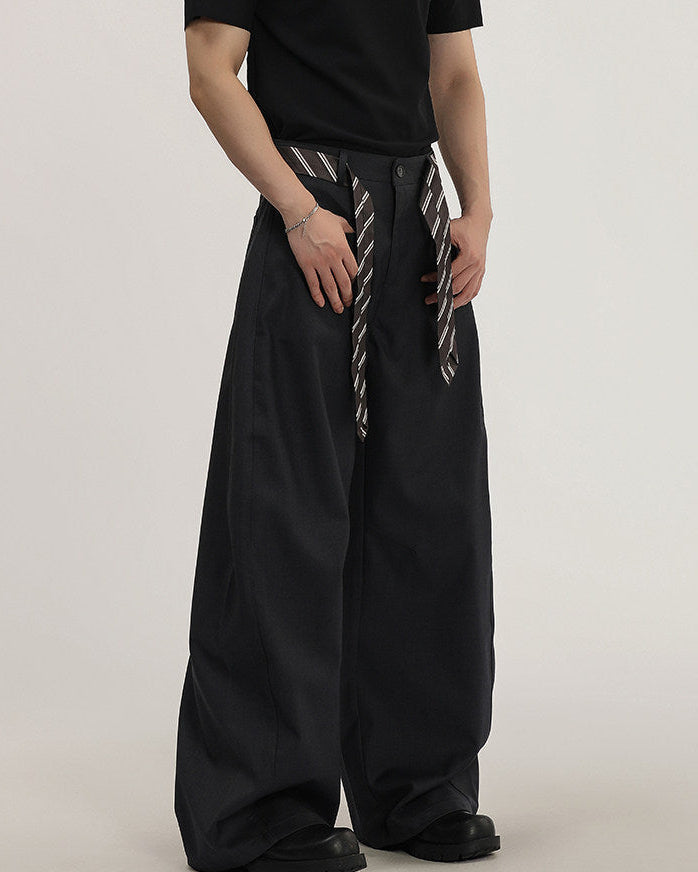 Men's Wide-Leg Trousers With Woven Tie Waist