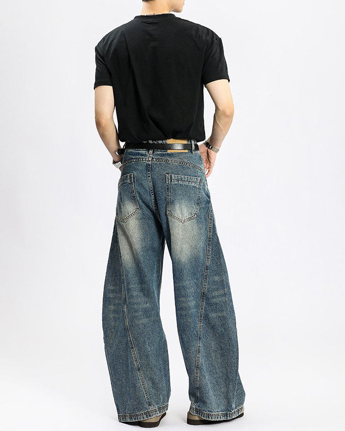 Men's Washed Wide-Leg Denim Jeans