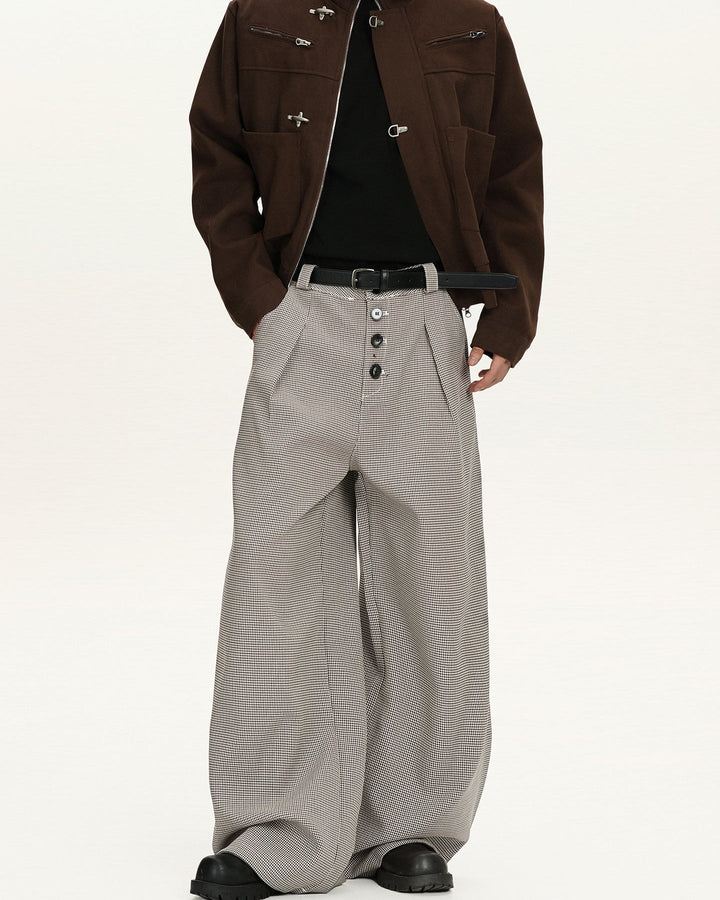 Wide-Leg Wool Checkered Trousers