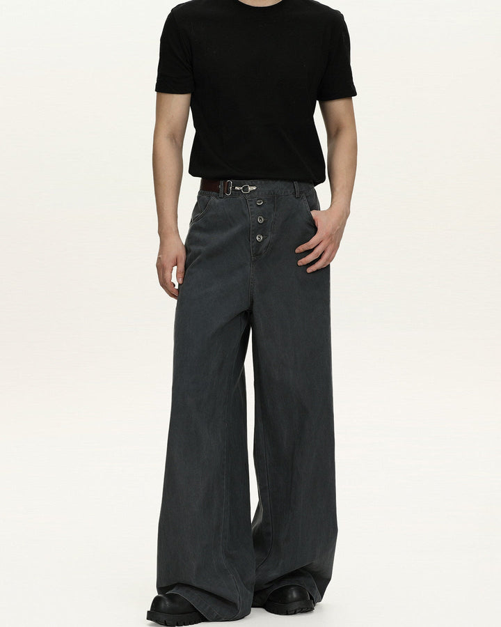 Men's Wide-Leg Washed Cotton Jeans