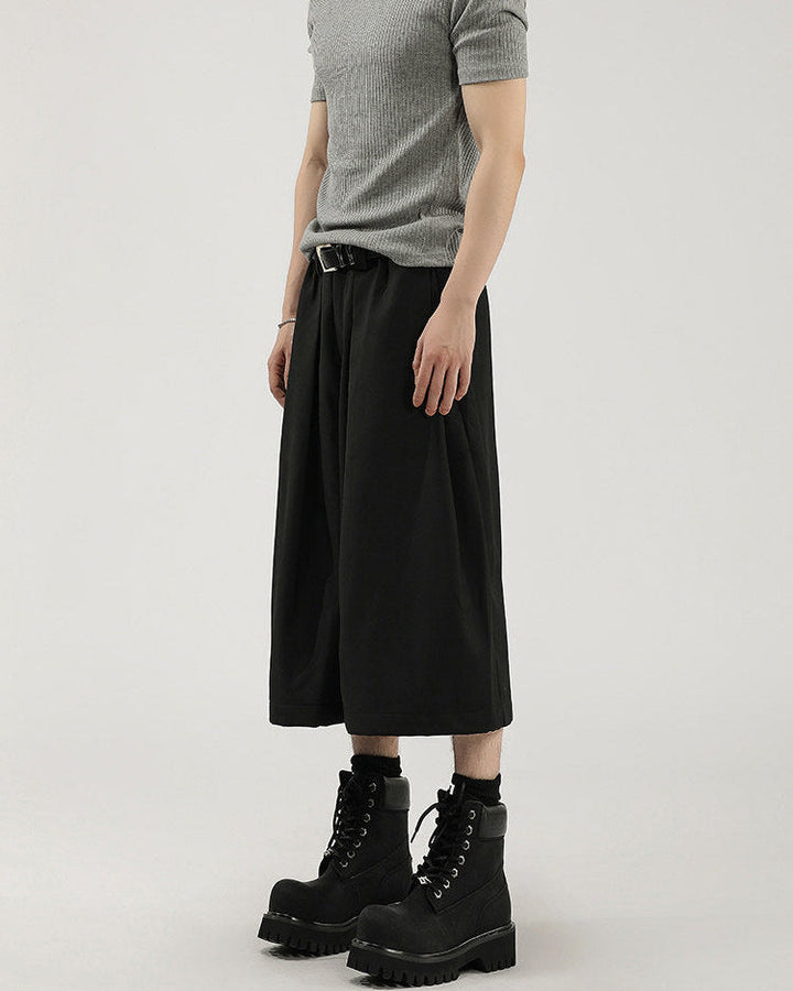 Men's Wide-Leg Pleated Cropped Capri Pants