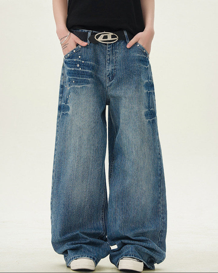 Men's Vintage Wide-Leg Straight Denim Jeans