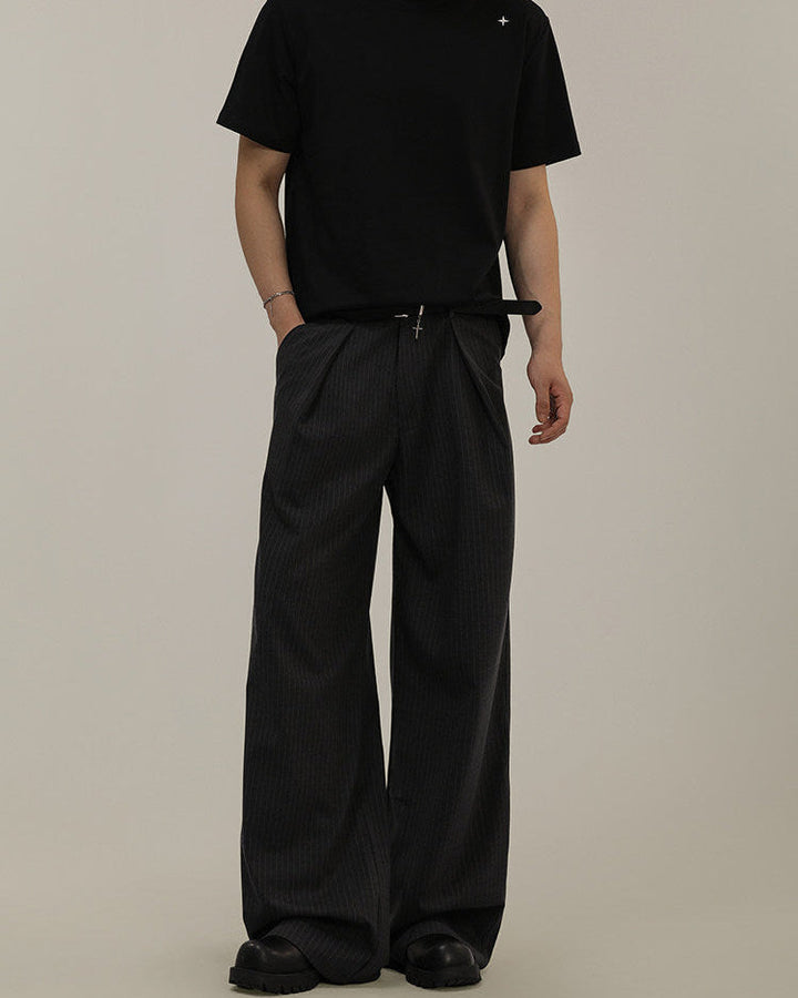 Men's Wide-Leg Pinstripe Wool Blend Trousers