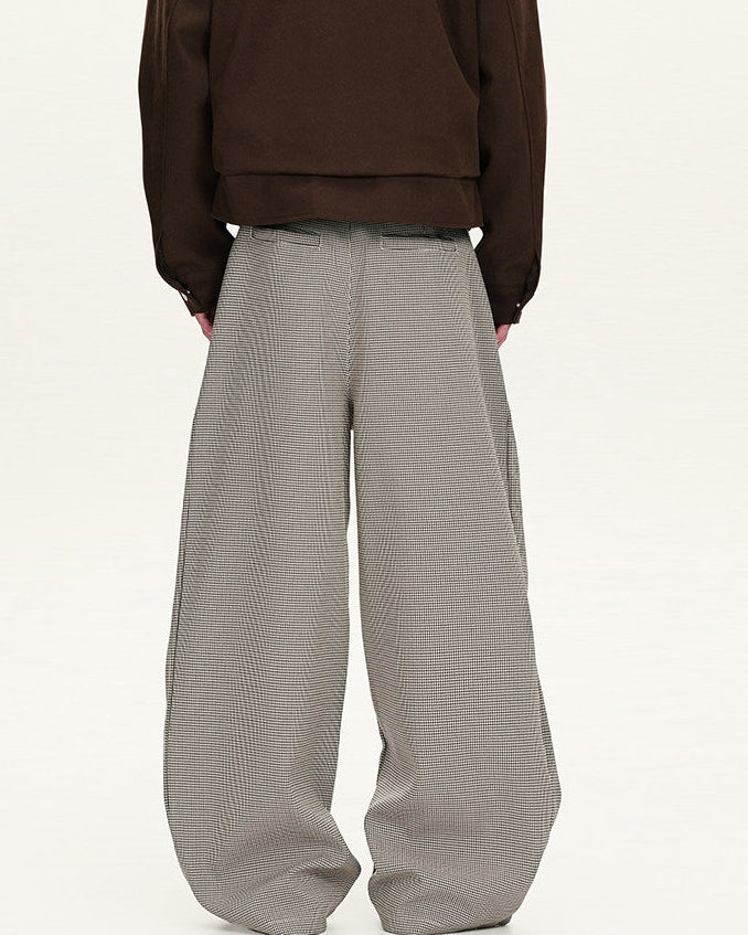 Wide-Leg Wool Checkered Trousers