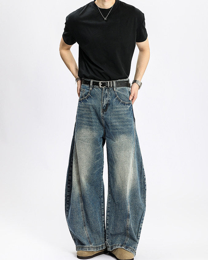 Men's Washed Wide-Leg Denim Jeans