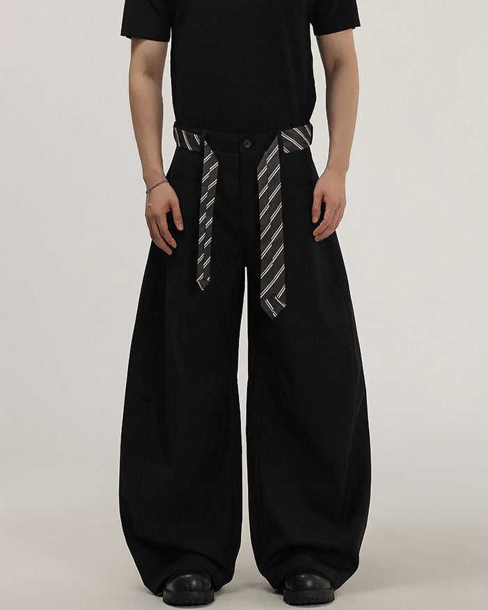 Men's Wide-Leg Trousers With Woven Tie Waist
