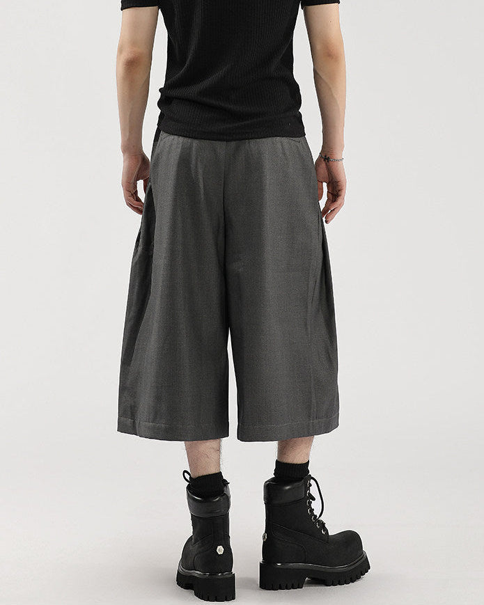 Men's Wide-Leg Pleated Cropped Capri Pants