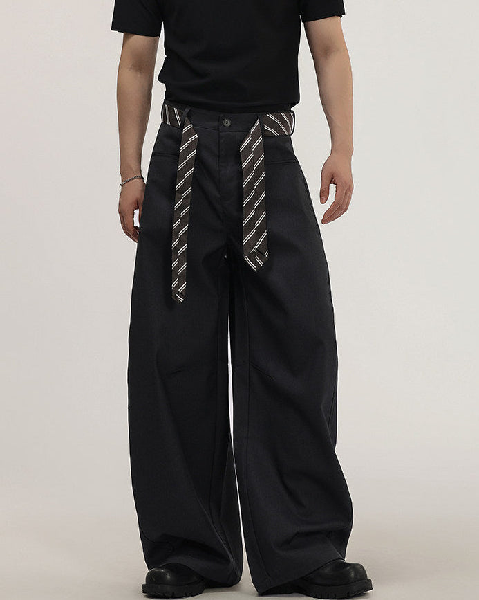 Men's Wide-Leg Trousers With Woven Tie Waist