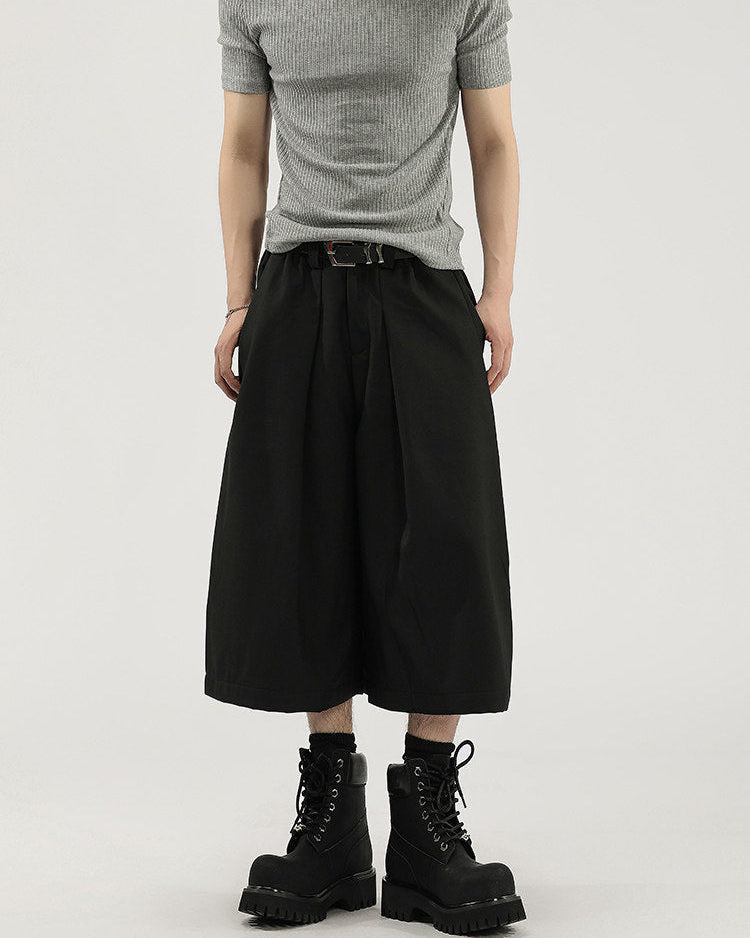 Men's Wide-Leg Pleated Cropped Capri Pants