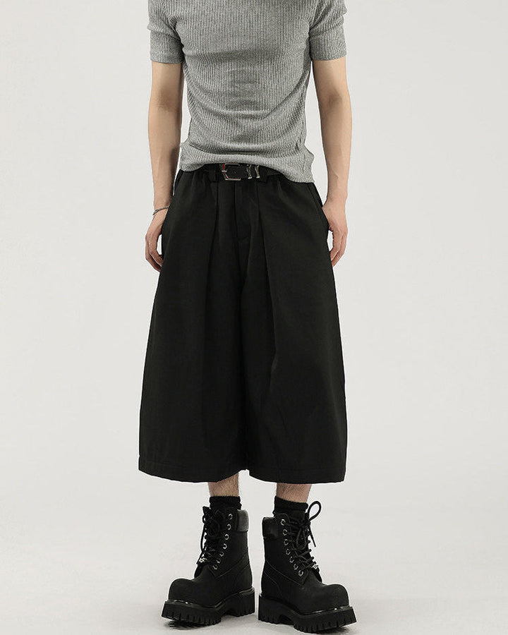 Men's Wide-Leg Pleated Cropped Capri Pants
