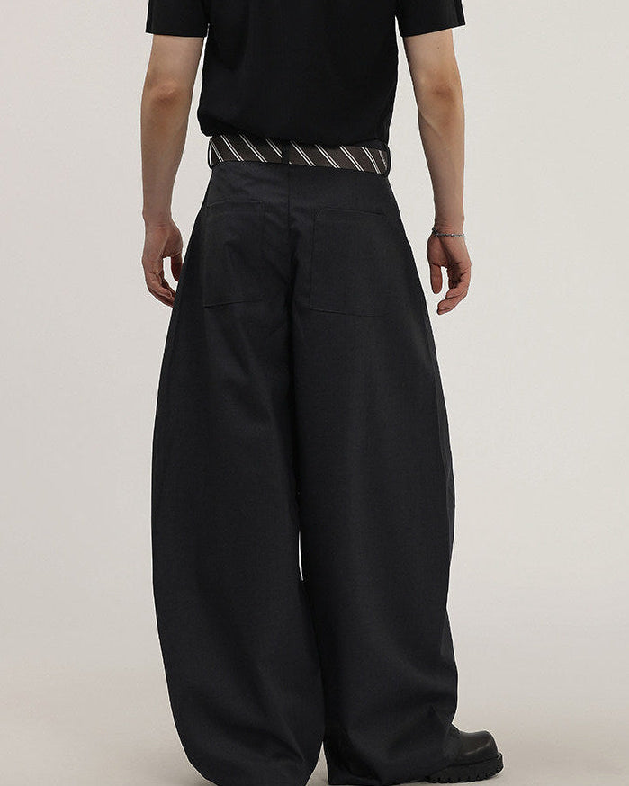 Men's Wide-Leg Trousers With Woven Tie Waist
