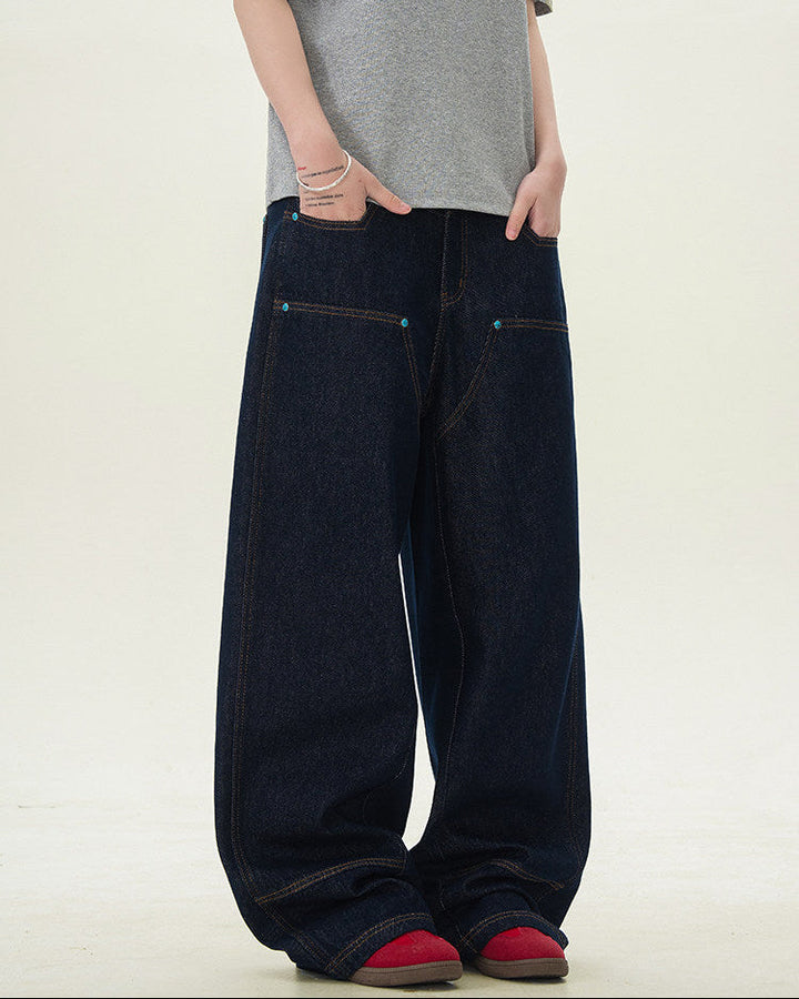 Men's Wide-Leg Raw Denim Jeans